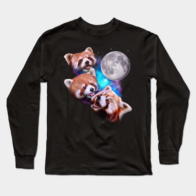 Three Red Pandas Howl at the Moon Long Sleeve T-Shirt by darklordpug